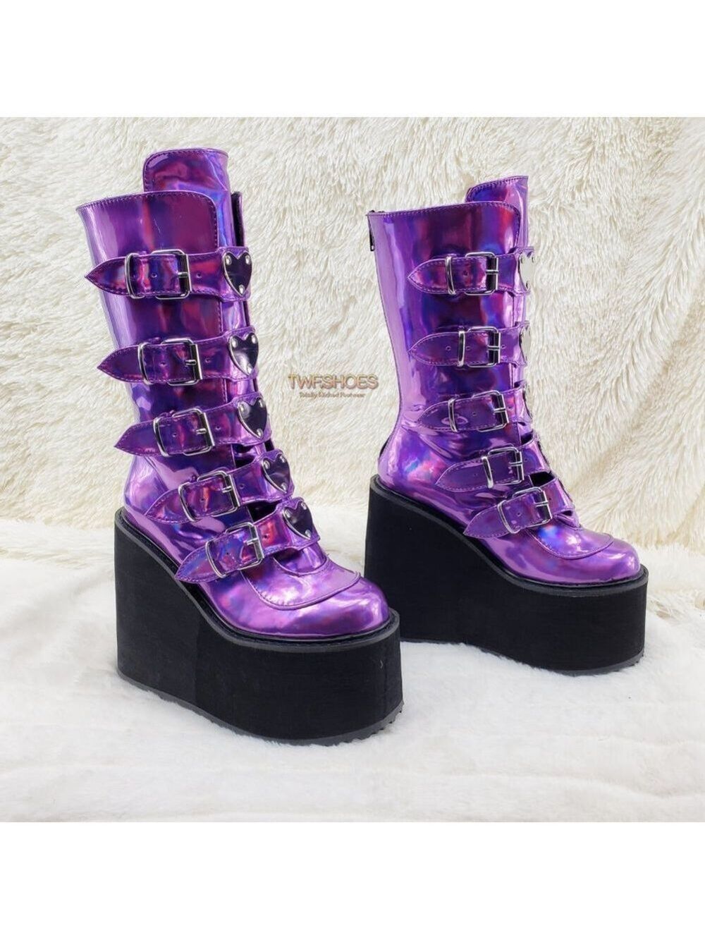 Size 6 Swing 230 Purple Mid Calf Platform Cyber Stomper Festival Boots Hearts